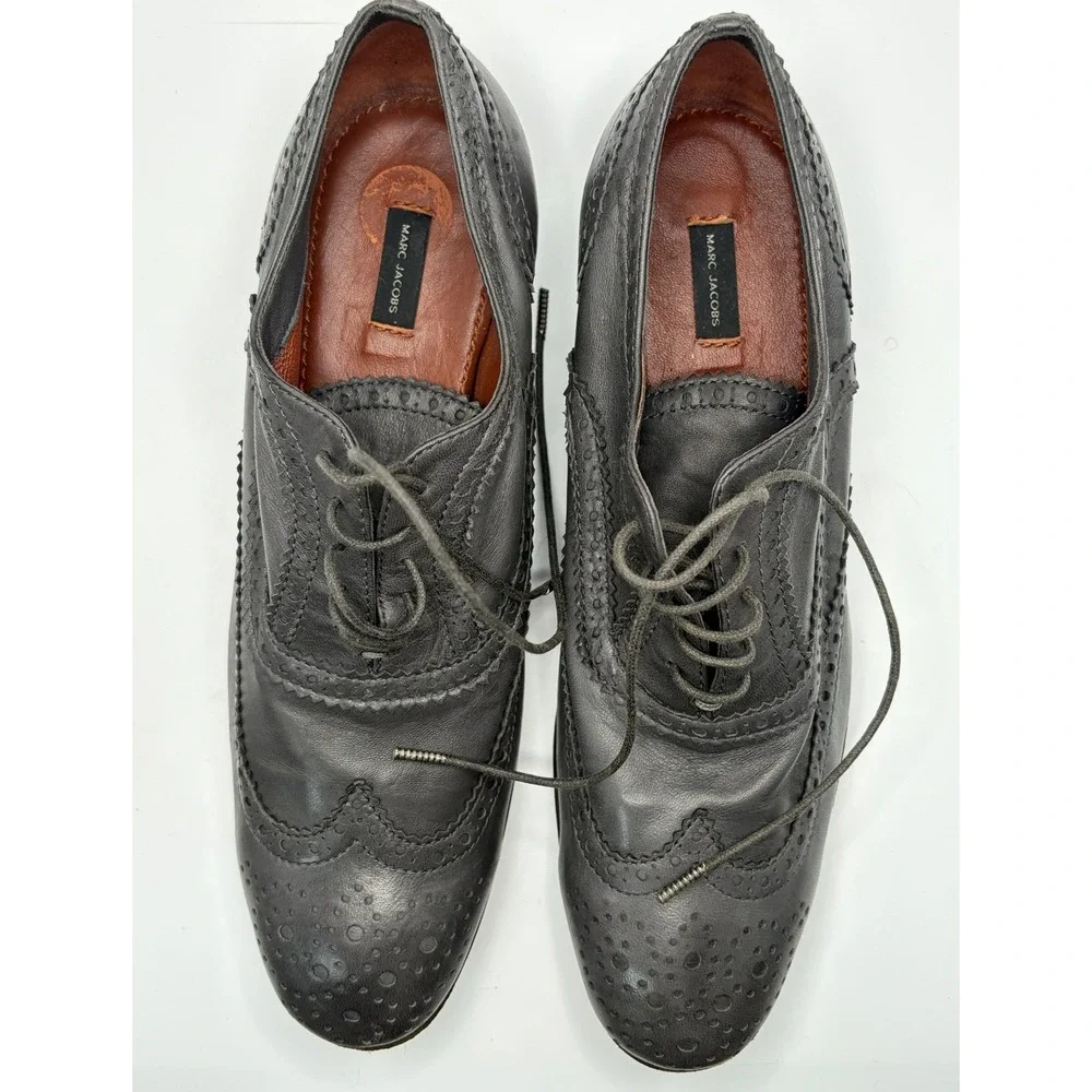 Marc Jacobs Collection Oxford Shoes Women 38 Gray Leather Brogue Wingtip Italy